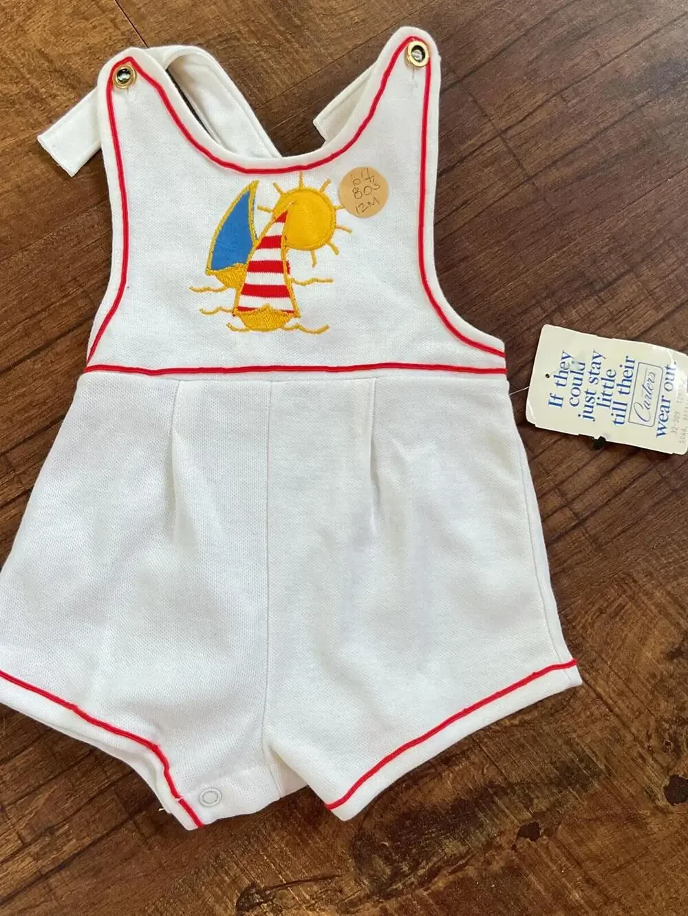 VTG 80s Carters Baby Sunsuit Romper NWT Deadstock Sailboat Pique White Red 12M